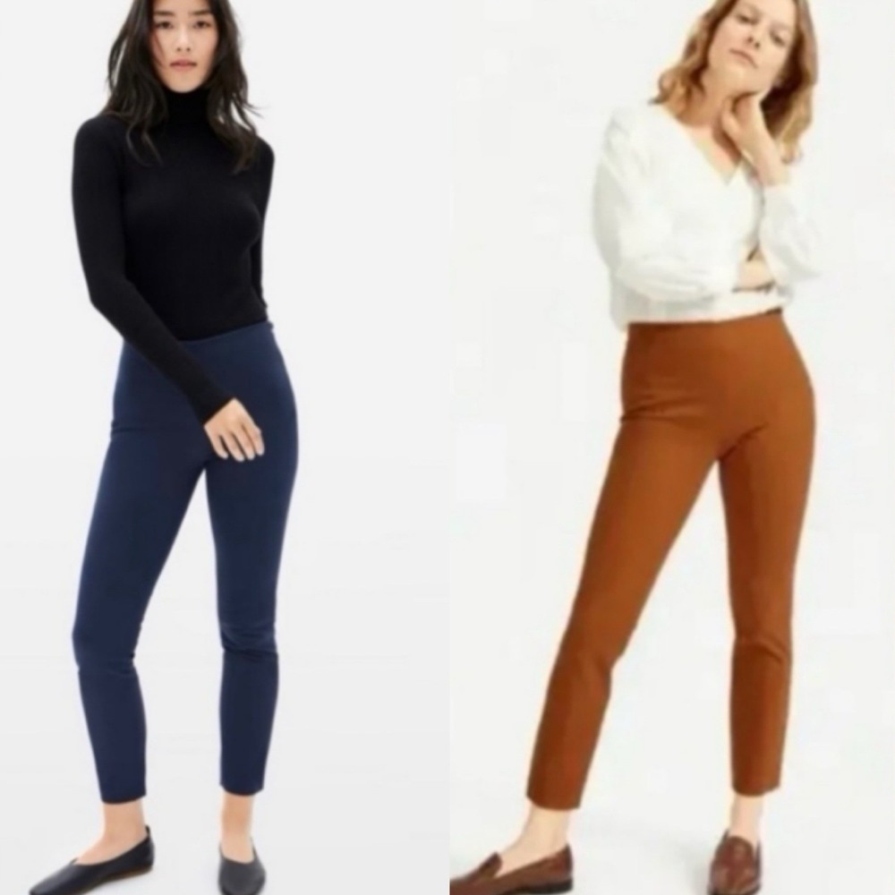 Everlane Set Of 2 The Side-Zip Stretch Cotton Pants Navy/Brown Sz 0 Office‎